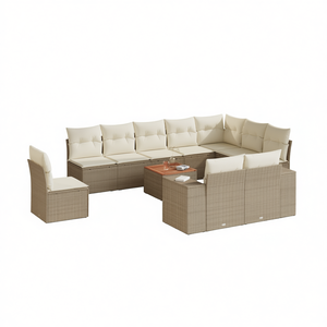 Conjunto de Sofás de Jardín Beige, Muebles de Ratán para Exteriores con Cojines de Espuma de Alta Densidad, Diseño Contemporáneo, Resistente al Agua y a los Rayos UV - Product Image 1
