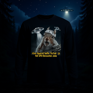 T-shirt à manches longues avec motif Alien Squirrel Selfie Tin Foil Hat Ufo Encounter Joke - Product Image 3