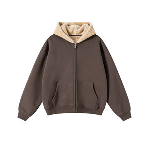 Sudadera con capucha de 500g para hombre, sudadera cálida de tela de felpa compuesta, sudadera con cremallera de calle de gran tamaño para invierno - Product Image 1