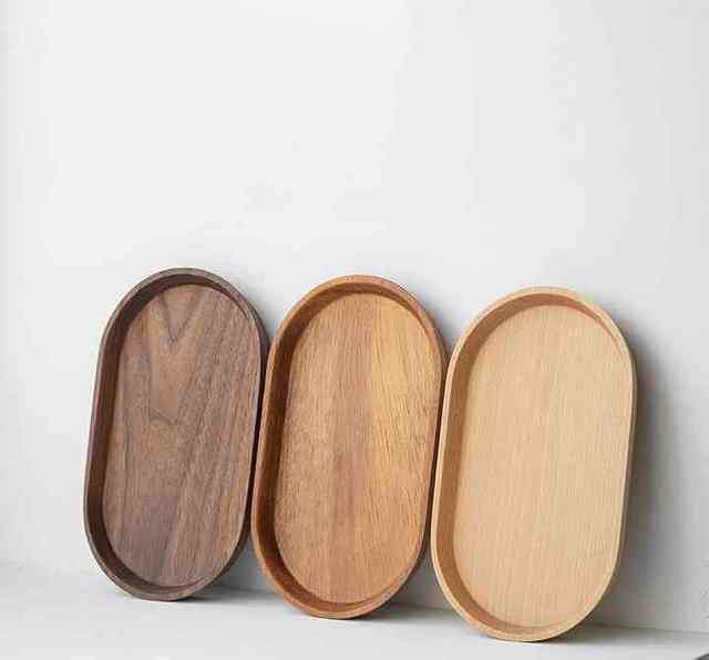Wooden Mini Serving Tray for Parties Tea&Coffee Table Tray Small Oval Wood Plate for Fruit&Snacks