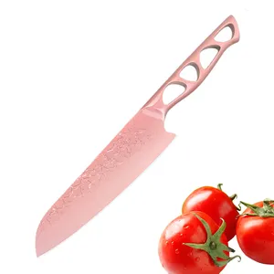 Corazón regalo alto carbono Acero inoxidable completo Tang martillo Rosa cocina carne cuchillo fruta Nikiri Chef Santoku cuchillo