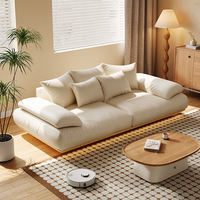 Canapé modulaire sectionnel moderne de style japonais en bois massif, cuir véritable, rembourrage en éponge douce et légère de couleur crème naturelle, ensemble pour salon