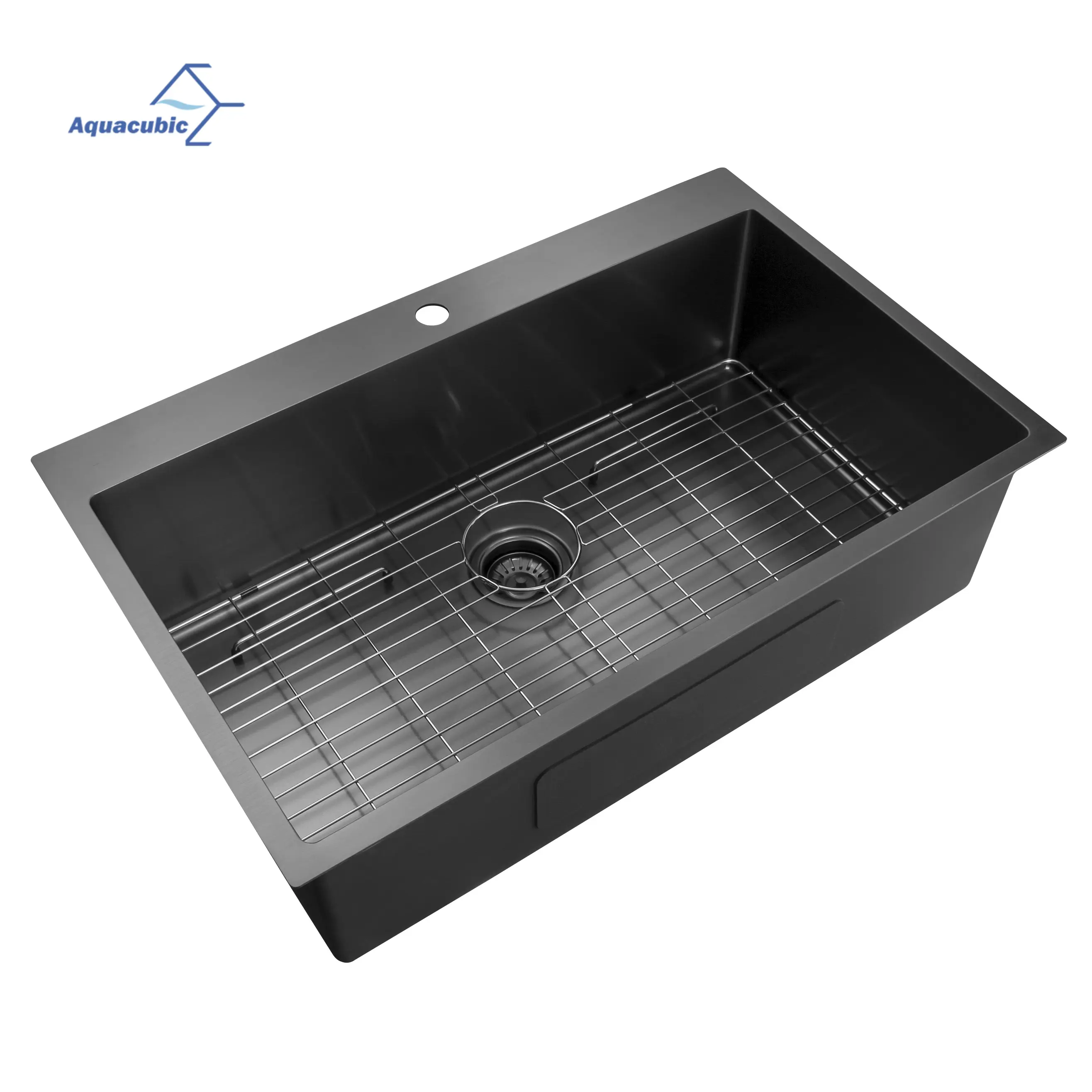 Aquacubic 33*21 pouces noir mat PVD Nano Topmount simple bol 304 fabricants d'évier de cuisine en acier inoxydable