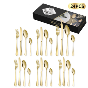 Ensemble de vaisselle en acier inoxydable de couleur personnalisée, 24 pièces, style de conception artisanale de polissage de miroir avec boîte élégante - Product Image 3