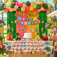Kit de Décorations de Fête Hawaïenne Luau en Gros, 76 Pièces : Bannière Aloha, Ballons, Rideaux en Nid d'Abeille et Franges pour Anniversaire Tropical