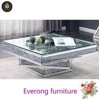 Table basse carrée en miroir avec diamants écrasés scintillants de luxe