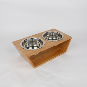 Comedero Moderno Ecológico de Bambú para Mascotas, Soporte Elevado para Perros y Gatos, Tazón de Acero Inoxidable con Patas Antideslizantes - Product Image 2