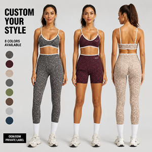 Set Yoga Donna Senza Cuciture <span class=keywords><strong>con</strong></span> Stampa Leopardata 3D, <span class=keywords><strong>Reggiseno</strong></span> <span class=keywords><strong>Sportivo</strong></span> Imbottito e Leggings Modellanti in Nylon Spandex per Palestra e Allenamento - Product Image 2