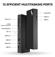 Docking Station USB-C Thinkpad 40B00300 untuk Thunderbolt 4, Adaptor Metal 300W, Layar 4K, Tersedia