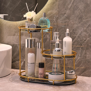 Bathroom Storage Rack 3 Tier Marble Top Gold Frame <b>Freestanding</b> Vanity Organizer for Cosmetics Toiletries - Product Image 3