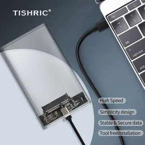 TISHRIC Hard Drive tipe-c, casing hd eksternal Enxlosure 3.5 inci SATA portabel transparan HDD kotak transmisi hingga 6 GB/s