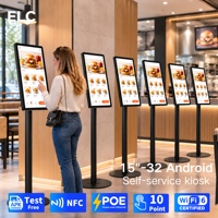 Kiosque interactif 15,6 21,5 24 32 pouces Android 14 NFC PoE WiFi 6 4 Go 64 Go sur pied pour la restauration rapide en libre-service