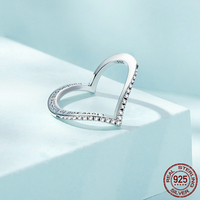 Hainon Herzförmiger Zirkon S925 Silber Ring Nischen Design Premium Feel Gravierter Fingerring Schmuck