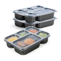 5-delige zwarte plastic afhaalkratjes, magnetronbestendig, wegwerpbaar, lekvrij, voedselverpakkingsdozen