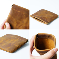 AIGUONIU dompet koin Mini portabel pria, tas kosmetik gaya Vintage dengan tempat kartu, dompet penyimpanan kulit kuda gila & kulit sapi