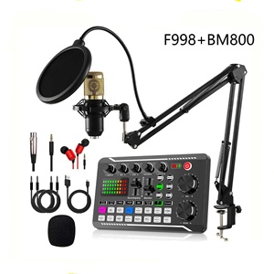 F998 Carte son professionnelle Diffusion en direct Carte son Mixeur audio Kit BM800 Console <span class=keywords><strong>de</strong></span> mixage audio Ensemble <span class=keywords><strong>de</strong></span> microphones à condensateur - Product Image 1