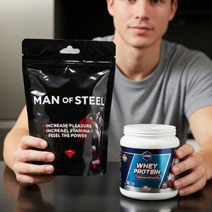 Sac de poudre de protéines personnalisé avec fermeture éclair, pochette en aluminium pour supplément de récupération musculaire, livraison rapide - Product Image 1