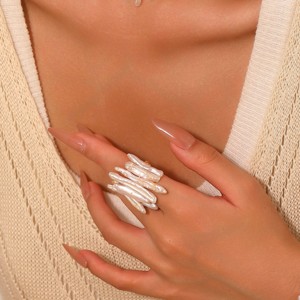 Anello di perle a forma speciale in avorio bianco alla moda per feste di nozze e regali - Product Image 3