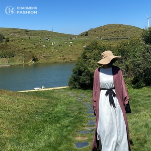 Holiday Outdoor Perfect Outfits Two Colors Patching Open Abaya Islamic Dubai Fashion Cardigan <b>Kaftans</b> 1438# - Product Image 1