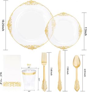 Clear Gold Plastic <b>Plates</b> - Gold Plastic Dinnerware Sets <b>Disposable</b> <b>Plates</b>, for Wedding & Party - Product Image 2