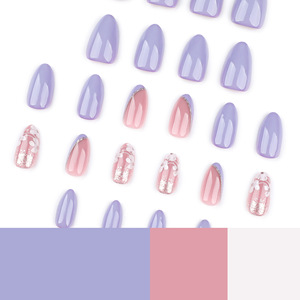 Disegni di fiori viola personalizzati all'ingrosso 24 pezzi fatti a mano a metà di lusso all'ingrosso acrilico stampa unghie sulle unghie - Product Image 4