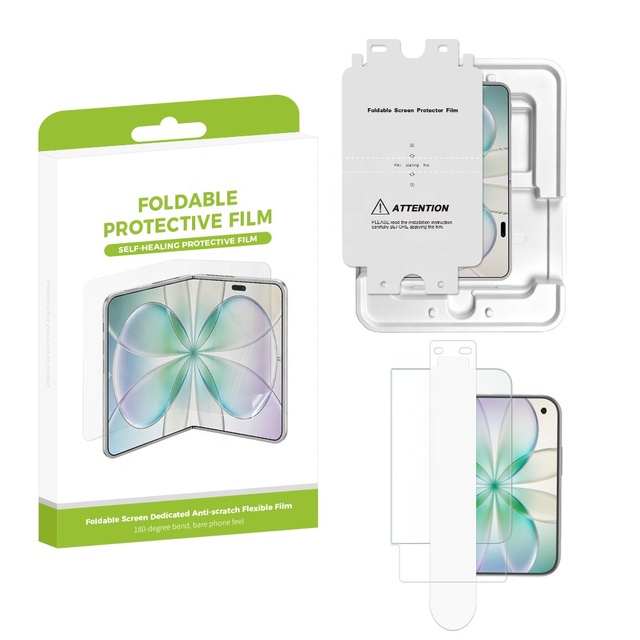 For iPhone Duo Easy Install 2-in-1 Foldable Screen Protector Outer Tempered Glass & Inner TPU/EPU/PET Film