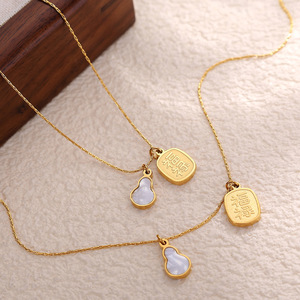 Collier pendentif tendance en acier inoxydable plaqué or, forme de gourde et de cœur, chaîne de clavicule, bijoux pour femmes, cadeau - Product Image 2