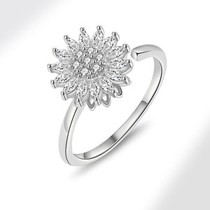 <b>Womens</b> Tarnish Free Fidget <b>Rings</b> Claw <b>Set</b> Marquise Cut Cubic Zirconia Copper Gold Plated Sun Flower Jewellery For Anxiety - Product Image 6