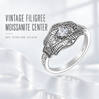 Bague Vintage en Argent 925 de Qualité Exceptionnelle avec Moissanite Ronde 15x12mm, Design Ornamental, Personnalisable, Fourniture Directe Usine