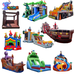 Château gonflable commercial en PVC avec toboggan et piscine, aire de jeux extérieure pour enfants, maisons parallèles - Product Image 2