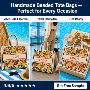Bolso Tote <span class=keywords><strong>de</strong></span> Lona Hecho a Mano con Cuentas <span class=keywords><strong>de</strong></span> Semillas, Diseño Floral <span class=keywords><strong>y</strong></span> <span class=keywords><strong>de</strong></span> Frutas, para Verano <span class=keywords><strong>y</strong></span> Playa, con Logotipo Bordado Personalizado OEM - Product Image 6