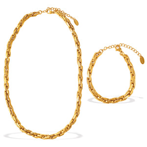 Gold Plated Stainless Steel Chain Necklace Bracelet Jewelry Set Fashion Women Matching Jewelry Sets - Product Image 3