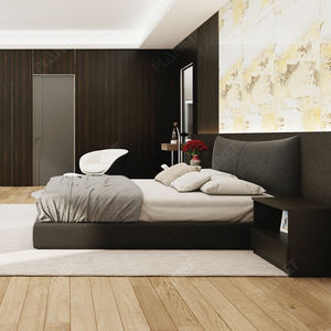 Latest Design Contemporary Bedroom Set Wood &amp; Fabric Shelter <strong>Bed</strong> with Footboard Modern Panel Style - Product Image 2