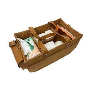 Draagbare Pasgeboren Baby Caddy Luier Houder Kinderkamer Opbergbak Vilt Luier Caddy Organizer Met Lederen Handvat