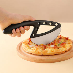 Stainless Steel Pizza Cutter With Non Slip Handle For Kitchen Baking Tools 430 Steel <b>Black</b> Color - Product Image 5
