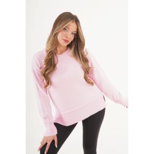 เสื้อสเวตเตอร์ไหมพรมสีชมพูพิมพ์ลายลำลองสำหรับผู้หญิง ไซส์ XS พร้อมดีเทลผ้าริบและรอยผ่าข้าง สำหรับฤดูหนาว ขายส่ง - Product Image 1