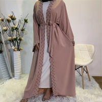 Robes Femme Dubaï OEM/ODM EID Abaya Wear Haute Qualité Noir Longue Robe Modeste Satin Modestie Open Abaya Vêtements Islamiques Musulmans