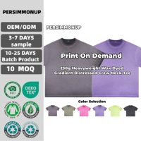 Kaos Katun Murni 230GSM Heavyweight, Pewarna Lilin Efek Cuci Terbalik Gradasi Distressed Kerah Bulat Lengan Pendek, Grafis Vintage