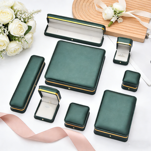 Luxury Dark Green PU Leather Flip Jewelry Packaging Box Wedding Ring Box - Product Image 1