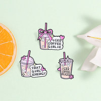 Ensemble de broches émaillées mignonnes en forme de café glacé, rose, pour décoration de sac à dos