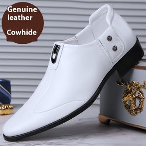 أحذية رجالية صيفية رسمية للأعمال على الطراز البريطاني، أحذية جلدية مدببة عند الأصابع باللون الأبيض، متعددة الاستخدامات مناسبة لحفلات الزفاف والعريس، سهلة الارتداء بدون أربطة - Product Image 1