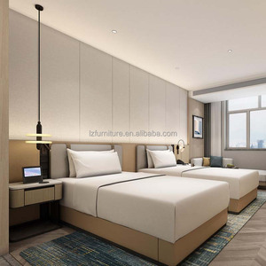 Ensemble de chambre d'hôtel économique : Lit en bois avec matelas et tête de lit capitonnée, tables de chevet – Mobilier pour projets hôteliers 3 étoiles - Product Image 2