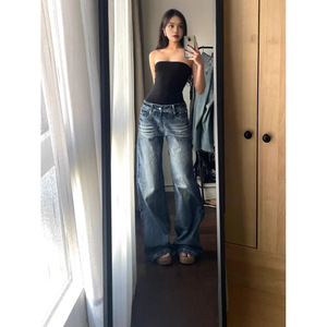 2025 primavera otoño mujer Retro americano cintura alta acampanados Jeans versátiles zapatillas rectas sueltas diseño transpirable - Product Image 3