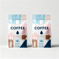 Sachet personnalisé en plastique refermable avec laminage mat, fond plat, pour emballage de grains de café, sac à huit soudures latérales pour aliments et collations