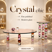 Table d'appoint en cristal Azalea, table d'appoint de luxe en cristal multicolore découpé à la main, plateau rond en verre, pour le salon, décoration de la maison