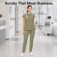 Conjunto de Uniforme Médico de Punto Elástico con Cuello Polo para Mujer, Corte Recto y Ajustado, Uniforme Estético para Enfermeras Dentales, con Logotipo Personalizado