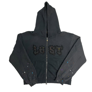 Felpa con Cappuccio Unisex Vintage Effetto Acido e Distressed, Ricamo Personalizzato con Patch, Streetwear, Felpe con Strass da Uomo, Personalizzabile con Numero e Scritta - Product Image 1