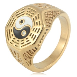 yunnique Men's <b>Titanium</b> Steel <b>Ring</b> Yin Yang Bagua Geometric Design Gold Color Fashion Jewelry Gift - Product Image 1