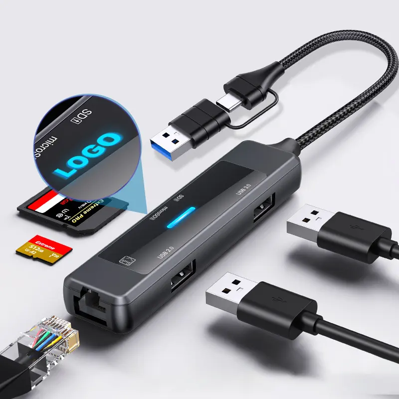 Phổ 5 trong 1 Docking Station concentradores USB 3.0 RJ45 cổng Mạng Loại C USB C HUB Adapter