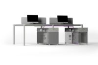 Bureau de travail blanc au design moderne, table d'ordinateur pour 2 à 6 personnes, poste de travail avec armoire